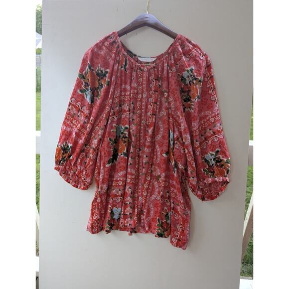 LC Lauren Conrad Top SZ XXL Red Floral Button up Boho Cottage Core Womens - Picture 1 of 8